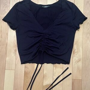 SHEIN Navy blue Ruched V-Neck Crop Top